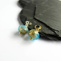 Aqua Blue and Gold Czech Glass Rondelle Charm ~ Handmade by The Tiny Tree Frog Jewellery