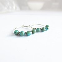 Turquoise Blue Czech Glass Beaded Silver Hoop Earrings ~ 925 Sterling Silver ~ Handmade by The Tiny Tree Frog Jewellery