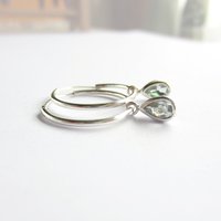 Sterling Silver Aquamarine Gemstone Teardrop Hoop Earrings ~ March Birthstone ~ Handmade by The Tiny Tree Frog Jewellery