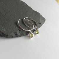 Sterling Silver Peridot Gemstone Teardrop Hoop Earrings ~ August Birthstone ~ Handmade by The Tiny Tree Frog Jewellery