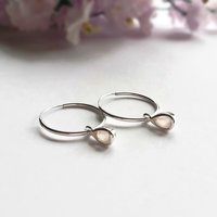 Sterling Silver Rose Quartz Gemstone Teardrop Hoop Earrings ~ Handmade by The Tiny Tree Frog Jewellery
