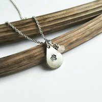 Silver Paw Print Teardrop Necklace with Rose Quartz Charm ~ Handmade by The Tiny Tree Frog Jewellery