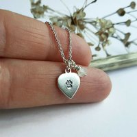 Silver Paw Print Heart Necklace with Rose Quartz Charm ~ Handmade by The Tiny Tree Frog Jewellery