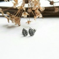 Oxidised Sterling Silver Leaf Earrings ~ Handmade by The Tiny Tree Frog Jewellery