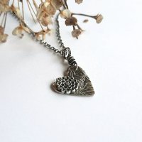 Oxidised Fine Silver Heart Shaped Flower Necklace ~ Handmade by The Tiny Tree Frog Jewellery