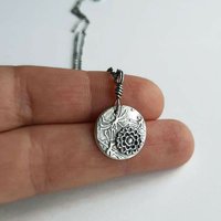 Oxidised Fine Silver Flower Necklace ~ Circular ~ Handmade by The Tiny Tree Frog Jewellery