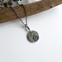 Oxidised Fine Silver Flower Necklace ~ Circular ~ Handmade by The Tiny Tree Frog Jewellery