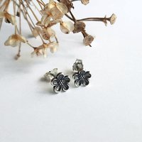 Oxidised Fine Silver Forget Me Not Stud Earrings ~ Handmade by The Tiny Tree Frog Jewellery