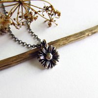 Oxidised Fine Silver Daisy Necklace ~ April Birth Flower ~ Handmade by The Tiny Tree Frog Jewellery