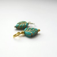 Turquoise Blue and Gold Czech Glass Leaf Charm ~ Handmade by The Tiny Tree Frog Jewellery