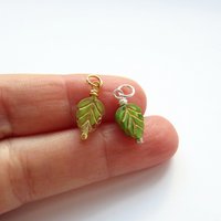 Green and Gold Czech Glass Leaf Charm ~ Handmade by The Tiny Tree Frog Jewellery