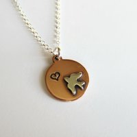 Bird and Heart Copper Necklace ~ Handmade by The Tiny Tree Frog Jewellery