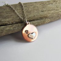 Paw Print and Heart Copper and Sterling Silver Necklace ~ Handmade by The Tiny Tree Frog Jewellery