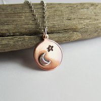 Crescent Moon and Star Copper Necklace ~ Handmade by The Tiny Tree Frog Jewellery