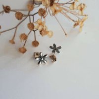 Blackened Silver Flower Studs ~ Handmade by The Tiny Tree Frog Jewellery