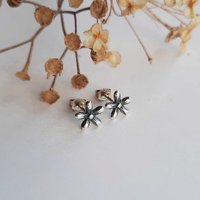 Oxidised Fine Silver Flower Stud Earrings ~ Artisan Made by The Tiny Tree Frog Jewellery