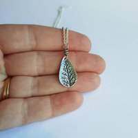 Oxidized silver real leaf textured necklace, artisan made by The Tiny Tree Frog Jewellery