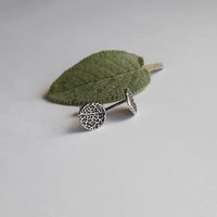 Oxidized Pure Silver Sage Leaf Round Stud Earrings ~ Handmade by The Tiny Tree Frog Jewellery