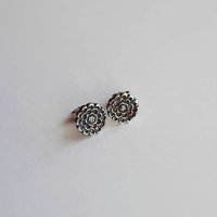 Oxidised Silver Dahlia Flower Stud Earrings - Handmade by The Tiny Tree Frog Jewellery