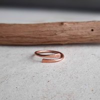 Simple adjustable hammer textured copper finger, midi or thumb ring, artisan made by The Tiny Tree Frog Jewellery