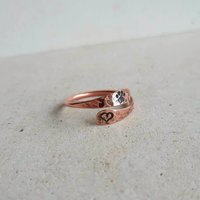 Pure copper paw print and love heart adjustable midi ring, hand crafted by The Tiny Tree Frog Jewellery