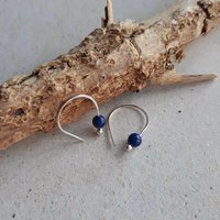 Lapis lazuli gemstone and sterling silver horseshoe shaped boho style earrings, artisan made by The Tiny Tree Frog Jewellery