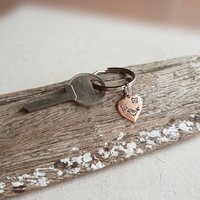 Cute hand stamped copper bird and butterflies keychain - gift for bird or nature lover - handcrafted by The Tiny Tree Frog Jewellery