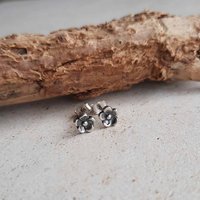 Cute little fine silver floral stud earrings, handcrafted by The Tiny Tree Frog Jewellery