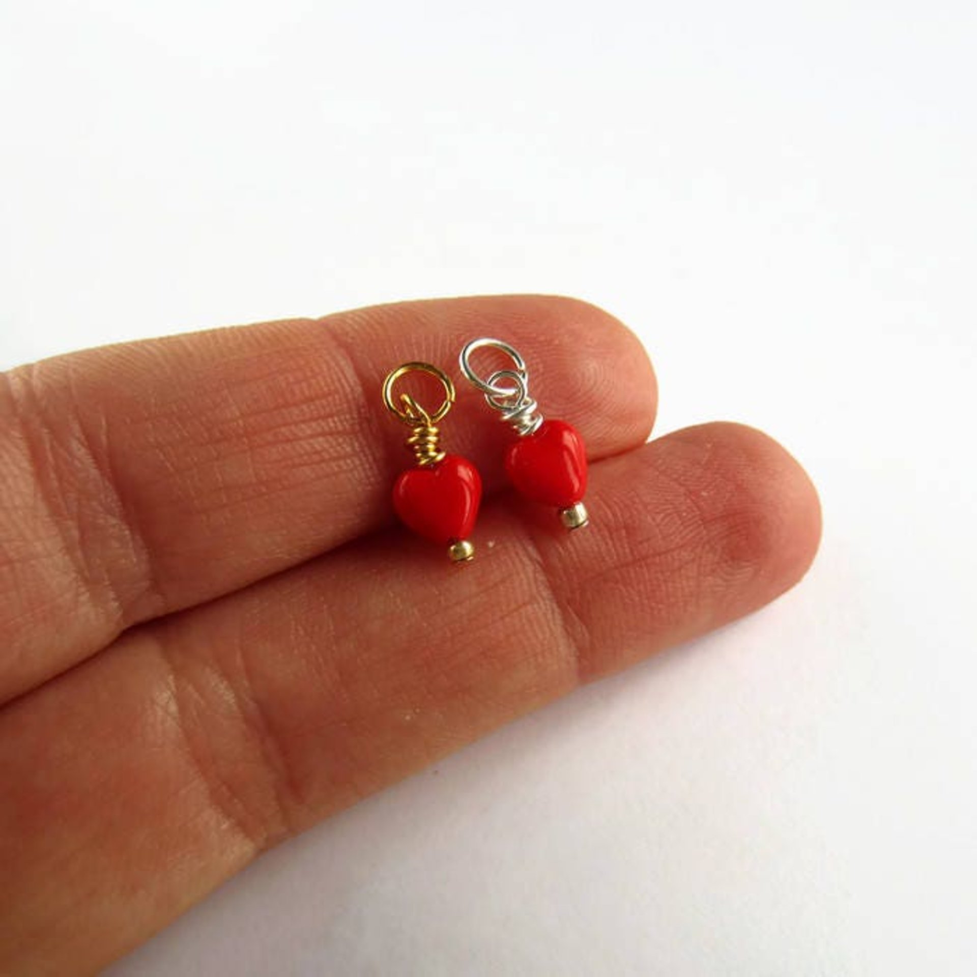 Tiny Red Czech Glass Heart Charm ~ Handmade by The Tiny Tree Frog Jewellery