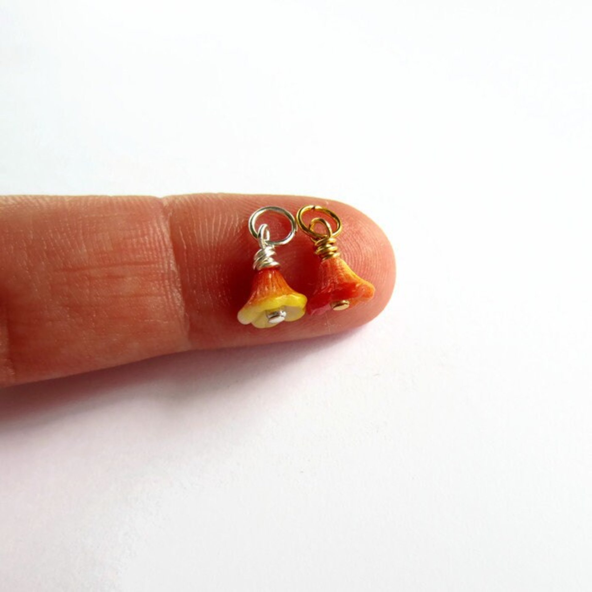 Orange and Yellow Czech Glass Flower Charm ~ Handmade by The Tiny Tree Frog Jewellery