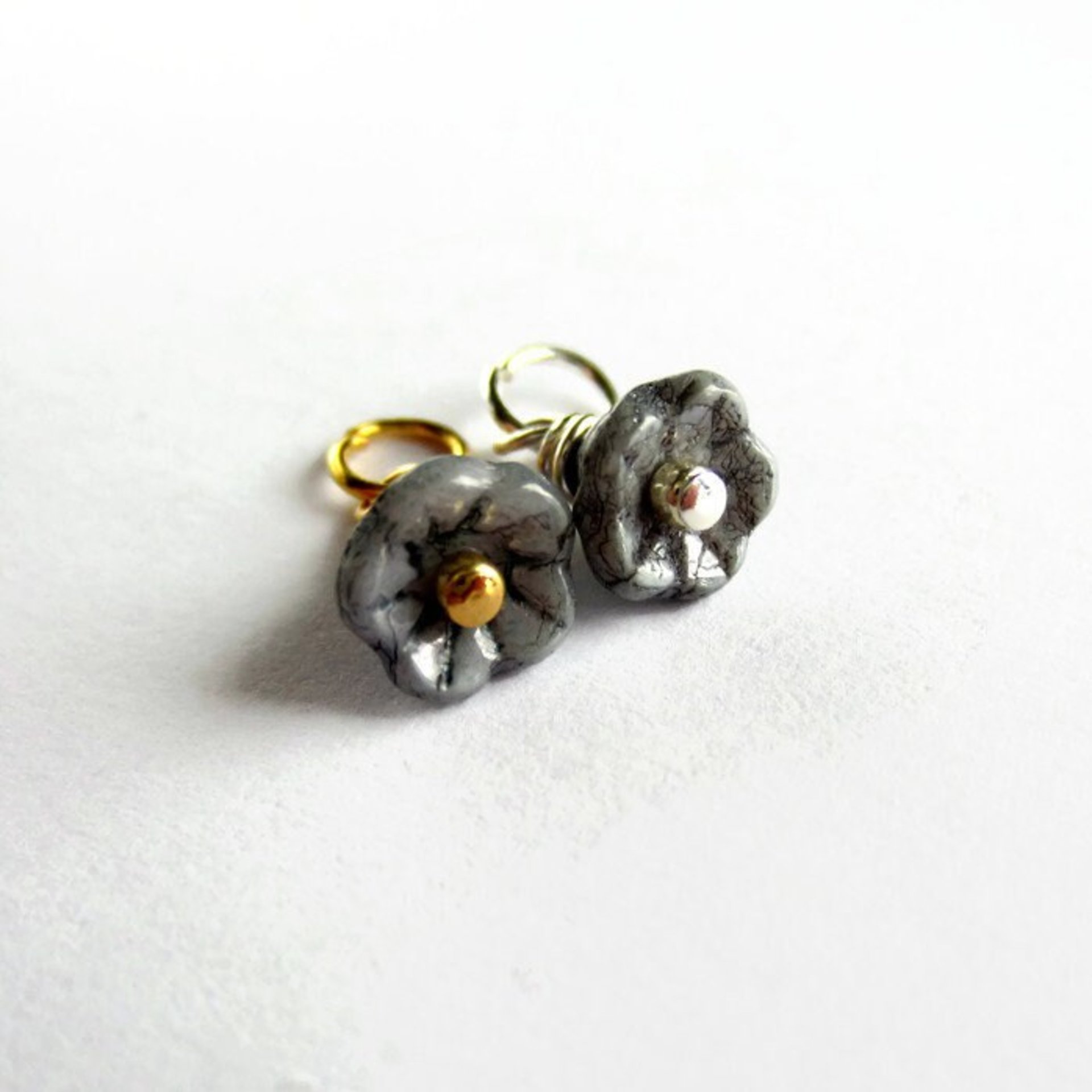Tiny Grey Czech Glass Flower Charm ~ Handmade by The Tiny Tree Frog Jewellery