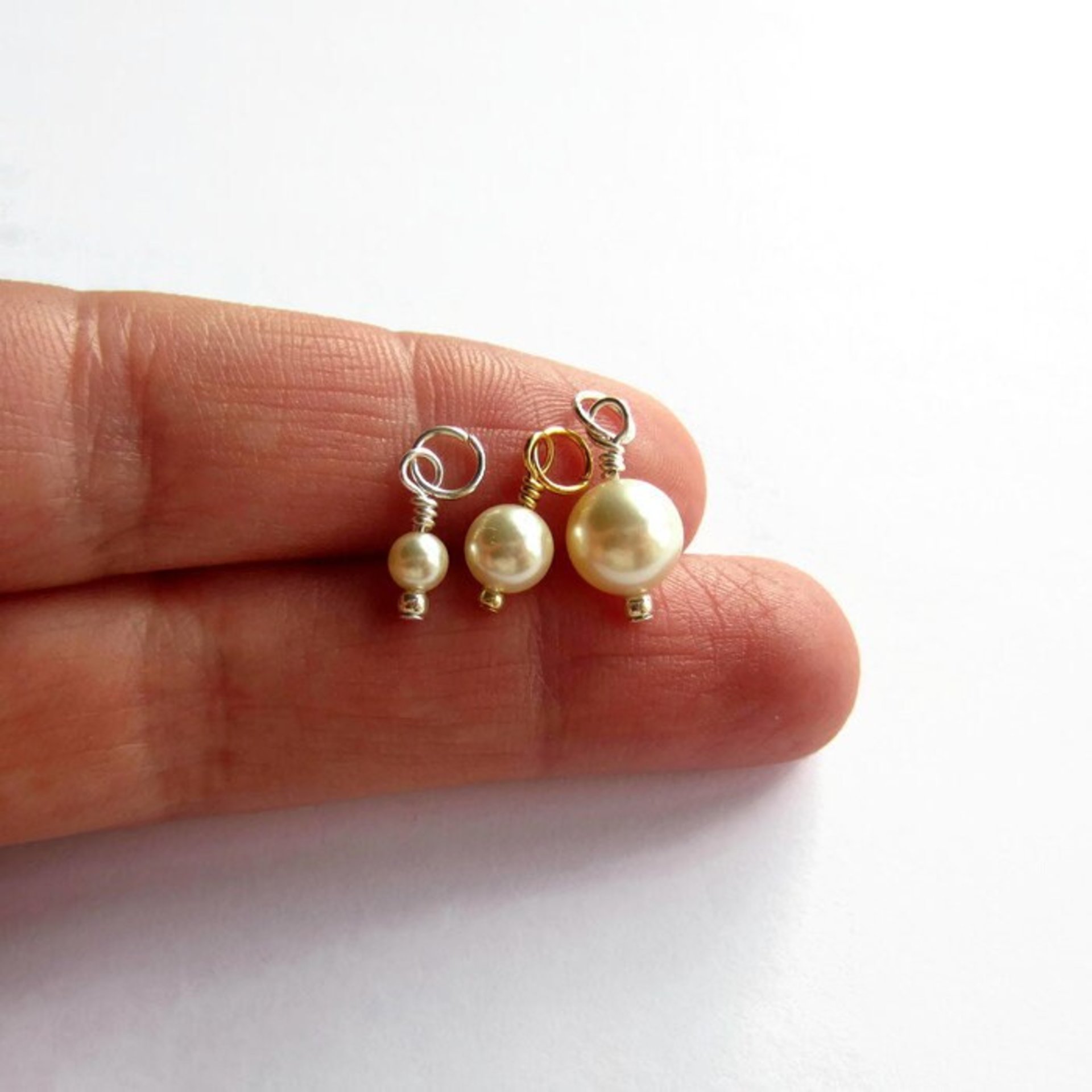 Cream Crystal Pearl Charm ~ June Birthstone ~ Handmade by The Tiny Tree Frog Jewellery