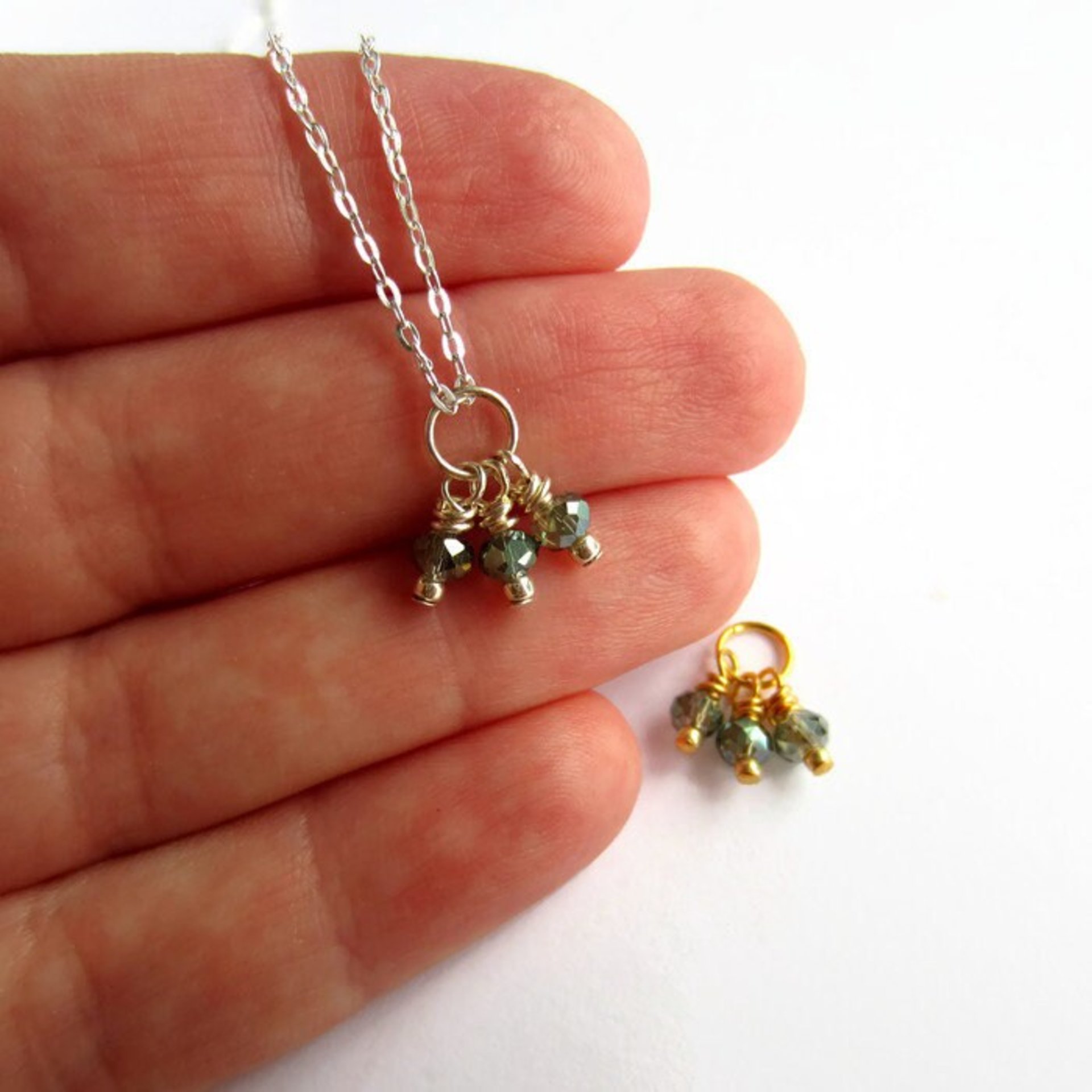 Green Czech Glass Triple Cluster Charm ~ Handmade by The Tiny Tree Frog Jewellery