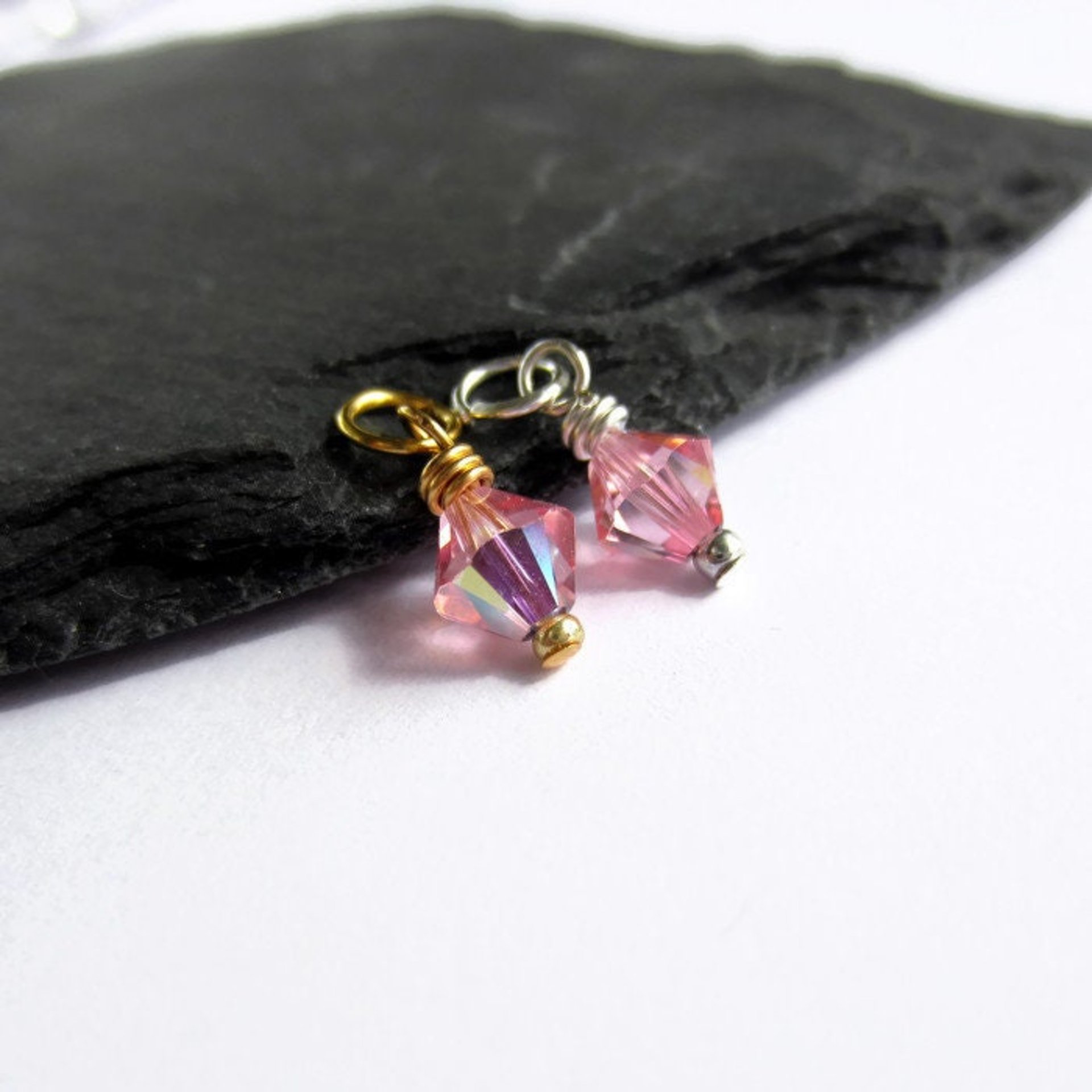 Light Rose AB Pink Crystal Wire Wrapped Charm ~ Handmade by The Tiny Tree Frog Jewellery