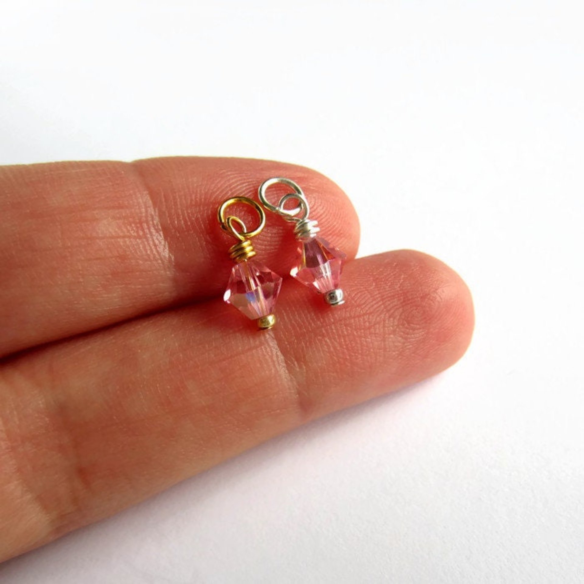 Light Rose AB Pink Crystal Wire Wrapped Charm ~ Handmade by The Tiny Tree Frog Jewellery