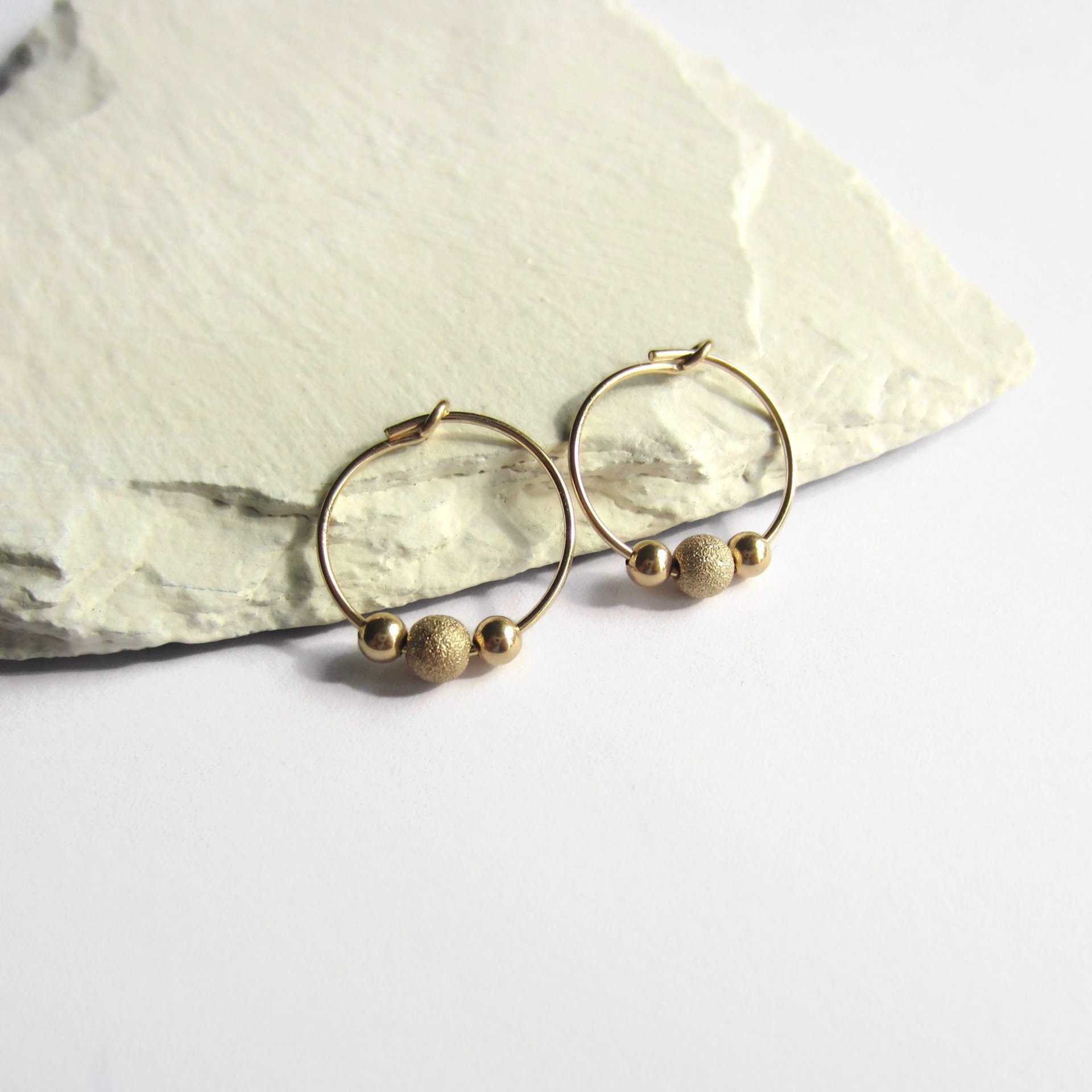 14 Carat Gold Filled Stardust Bead Hoop Earrings ~ Handmade by The Tiny Tree Frog Jewellery