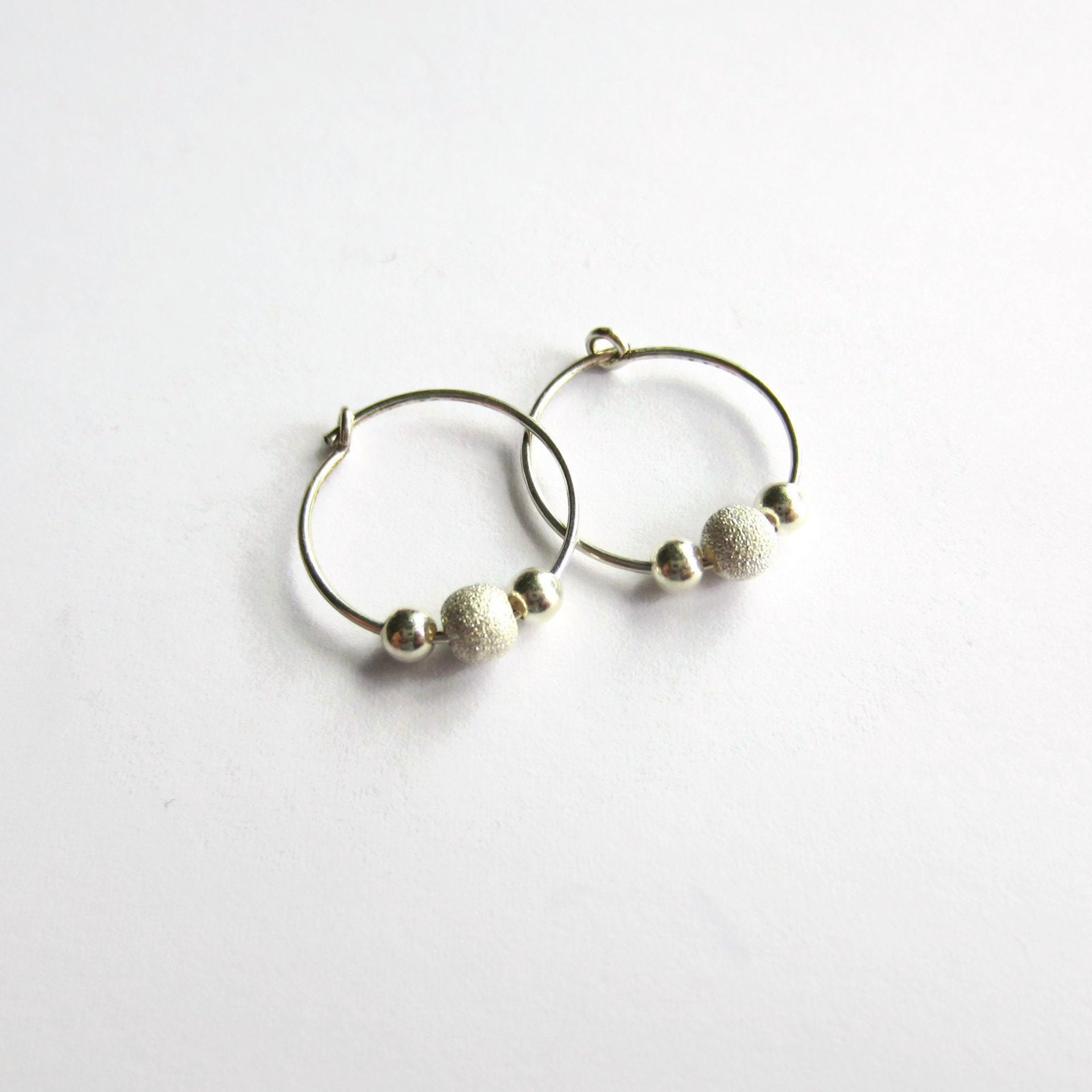 925 Sterling Silver Stardust Bead Hoop Earrings~ Handmade by The Tiny Tree Frog Jewellery