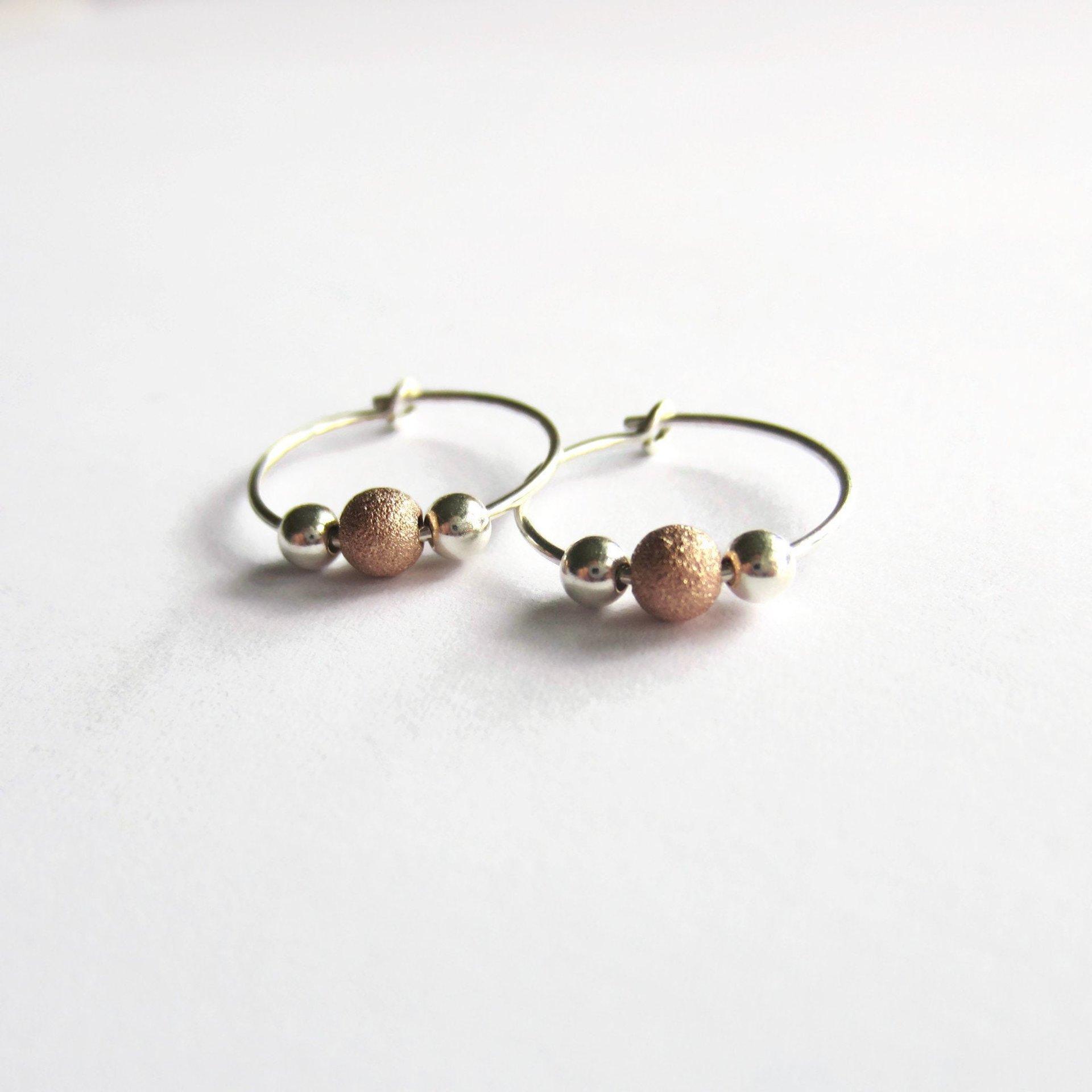 Sterling Silver and Rose Gold Filled Stardust Bead Hoop Earrings ~ Handmade by The Tiny Tree Frog Jewellery