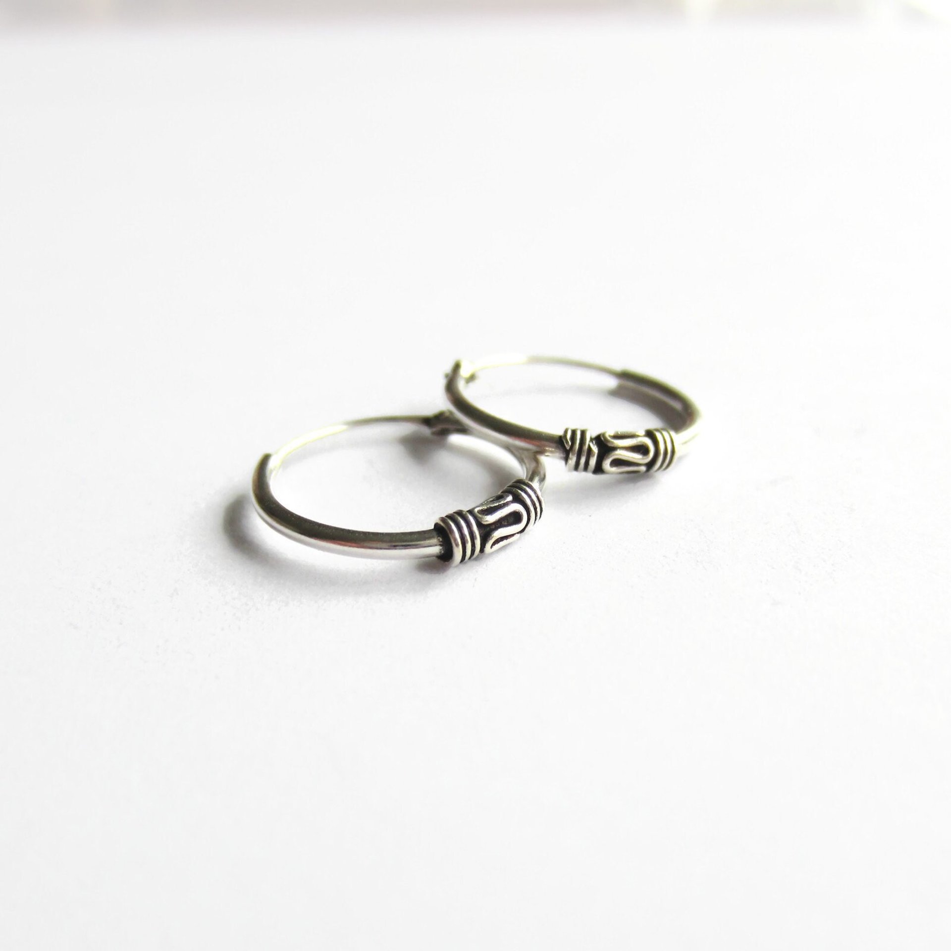 Pair of 14mm 925 Sterling Silver Bali Style Hoop Earrings ~ The Tiny Tree Frog Jewellery