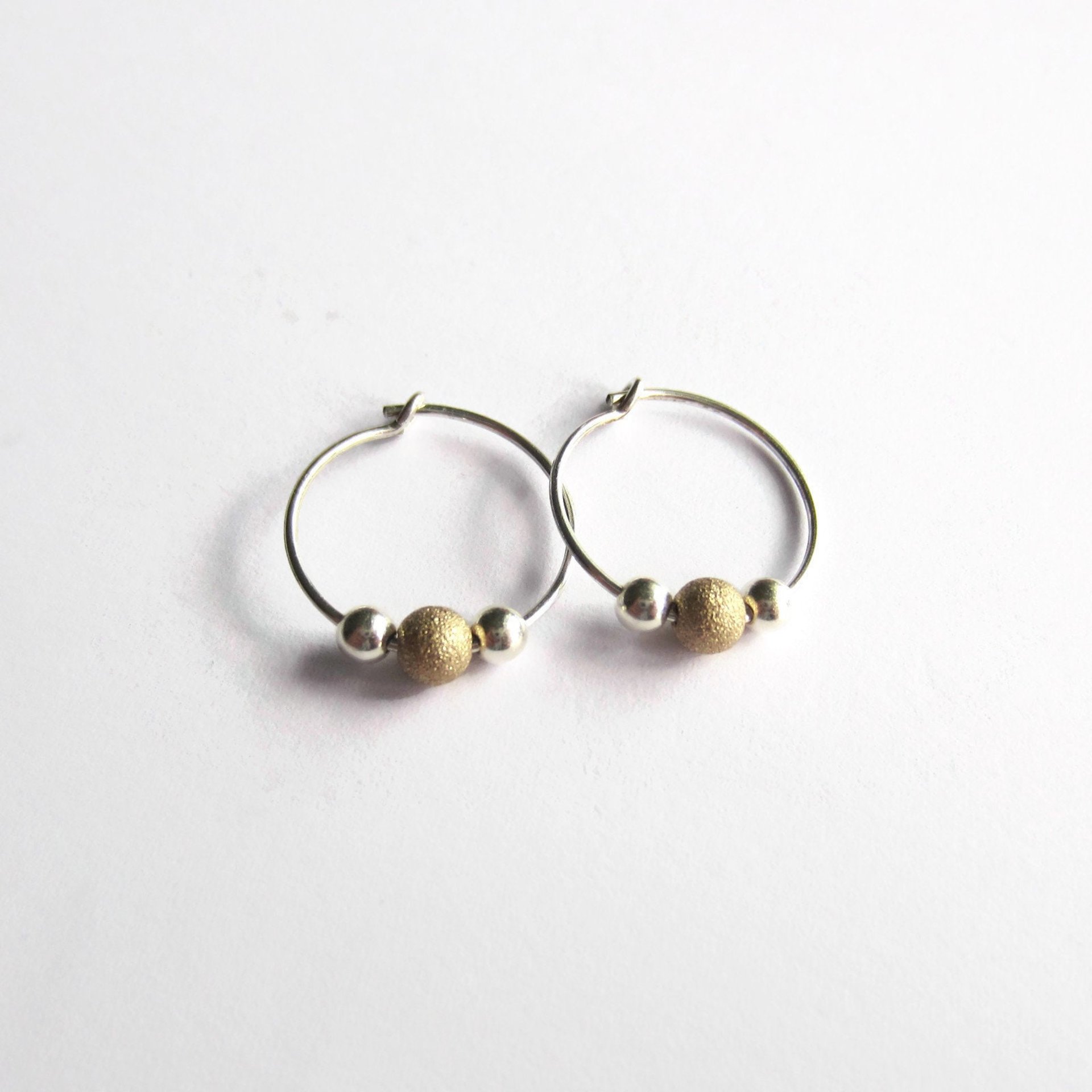Sterling Silver and Gold Filled Stardust Bead Hoop Earrings ~ Handmade by The Tiny Tree Frog Jewellery