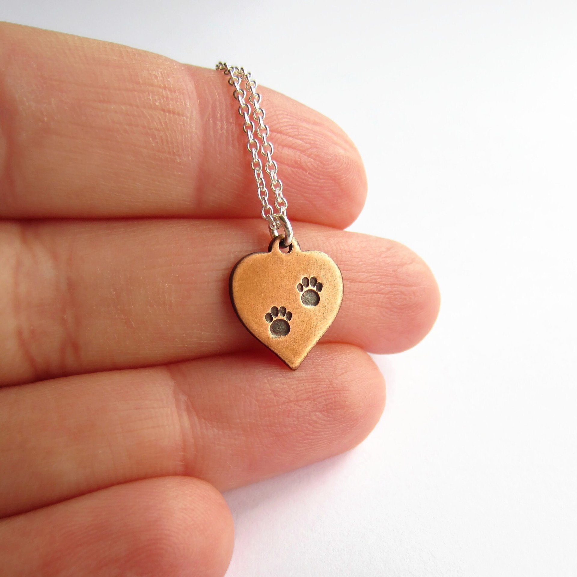 Hand Stamped Copper Paw Print Necklace ~ Handmade by The Tiny Tree Frog Jewellery