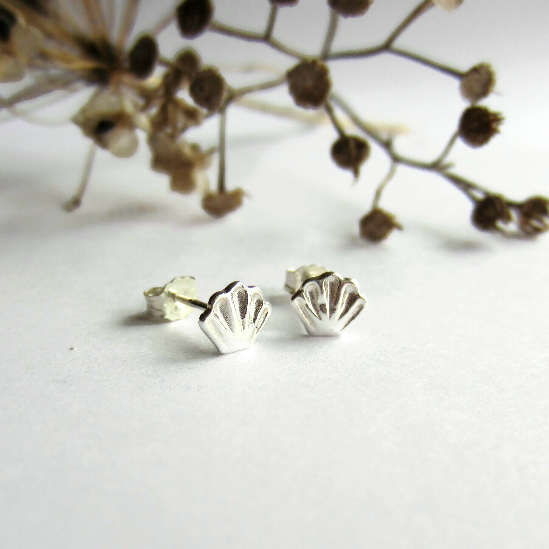 Tiny Fine Silver Seashell Stud Earrings ~ Handmade by The Tiny Tree Frog Jewellery