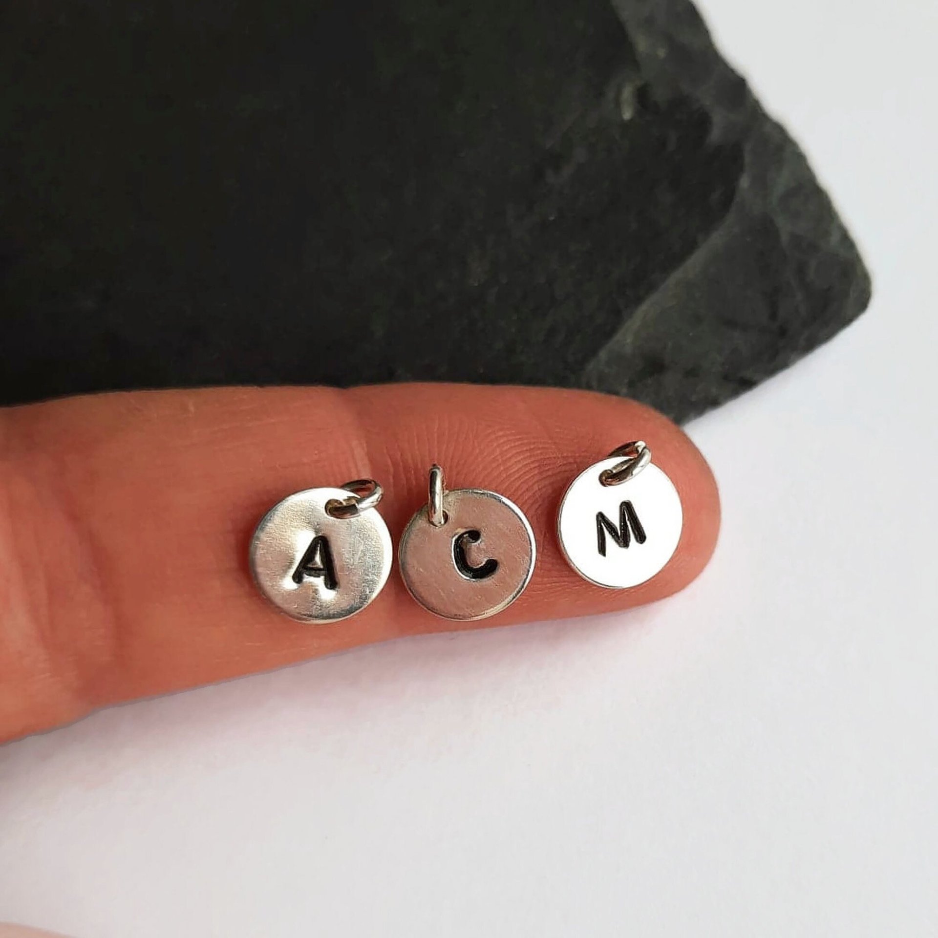 Sterling Silver Hand Stamped Initial Charm ~ Handmade by The Tiny Tree Frog Jewellery