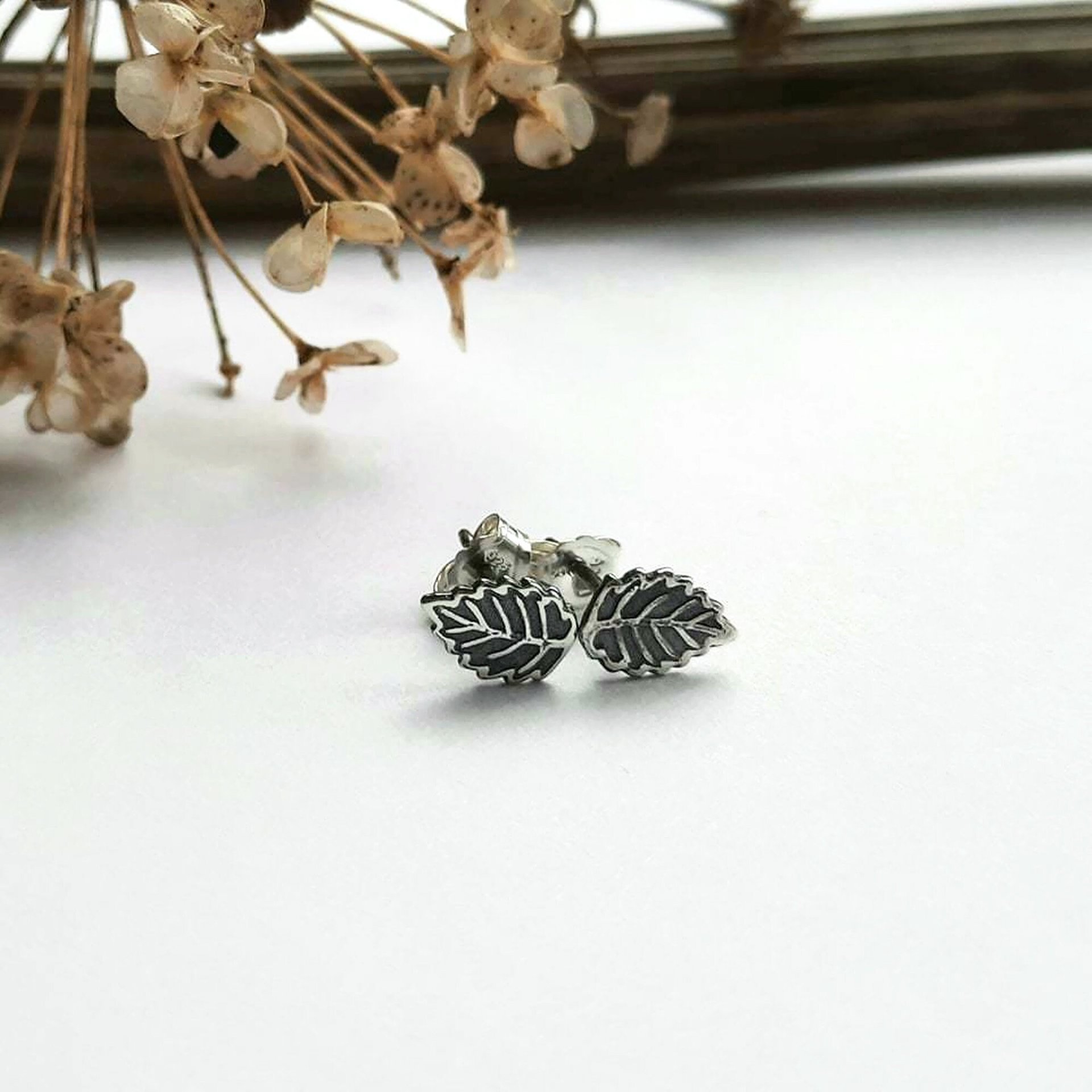 Oxidised Sterling Silver Leaf Earrings ~ Handmade by The Tiny Tree Frog Jewellery