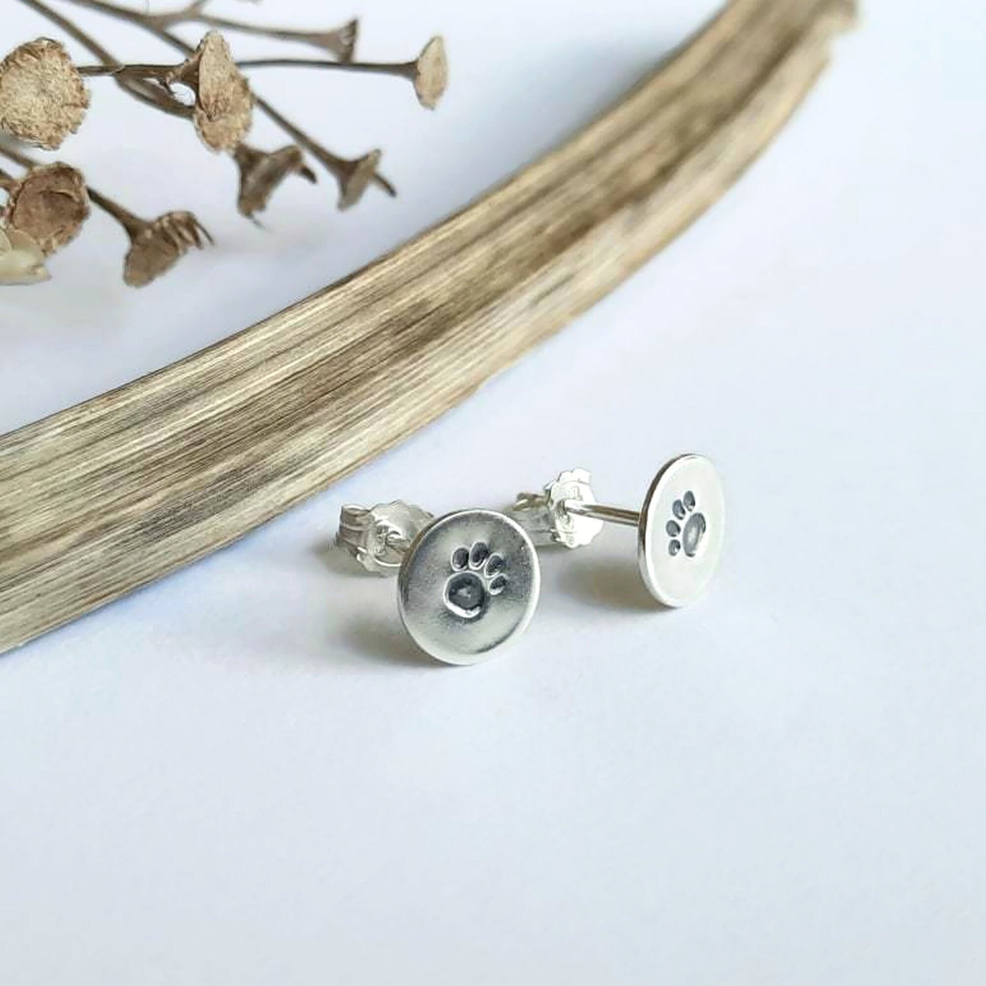 Hand Stamped 925 Sterling Silver Paw Print Earrings ~ Handmade by The Tiny Tree Frog Jewellery