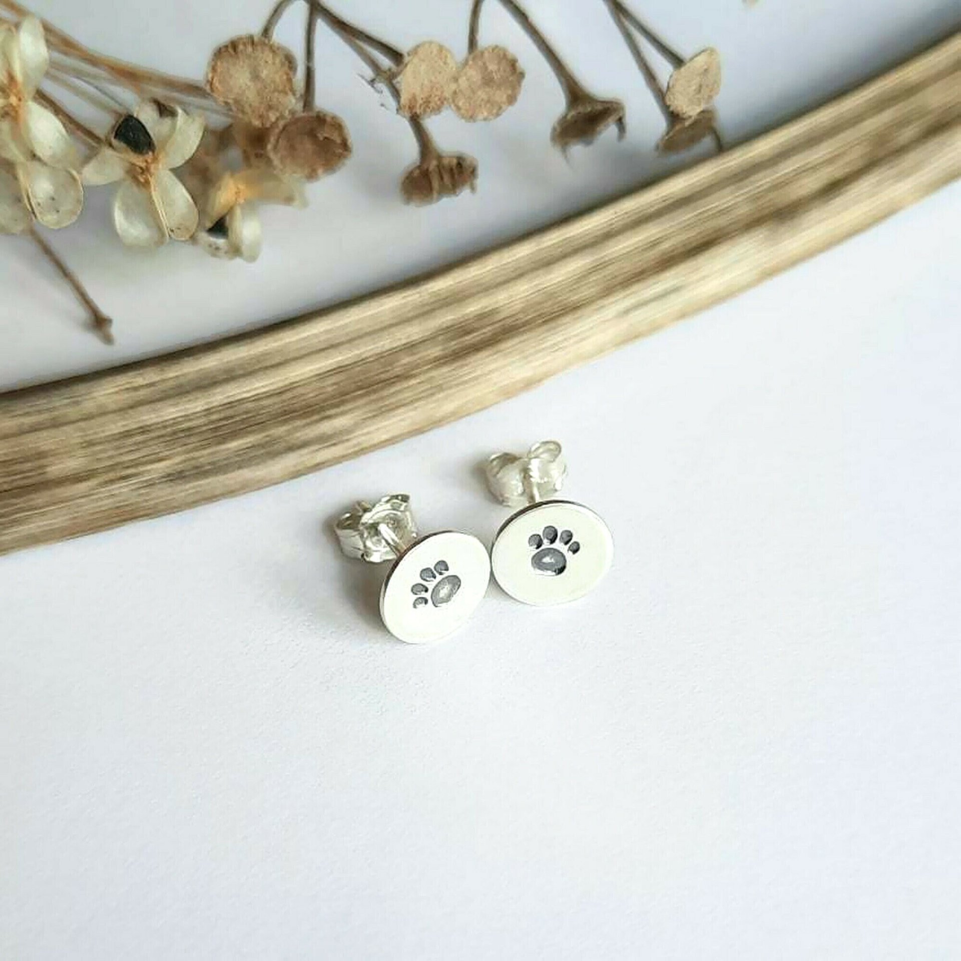 Hand Stamped 925 Sterling Silver Paw Print Earrings ~ Handmade by The Tiny Tree Frog Jewellery