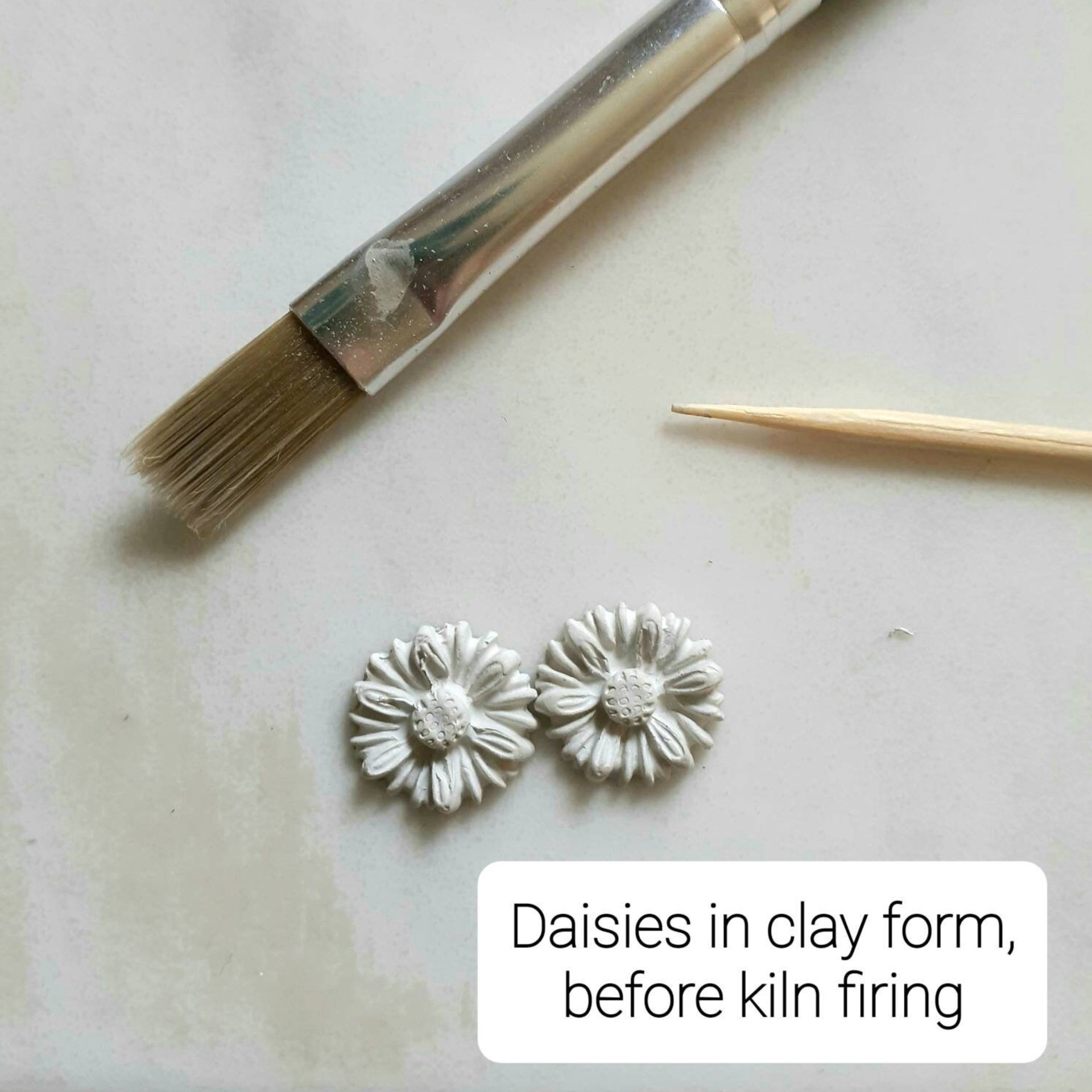 Precious metal clay daisies in the greenware stage, prior to firing to create pure silver ~ The Tiny Tree Frog Jewellery