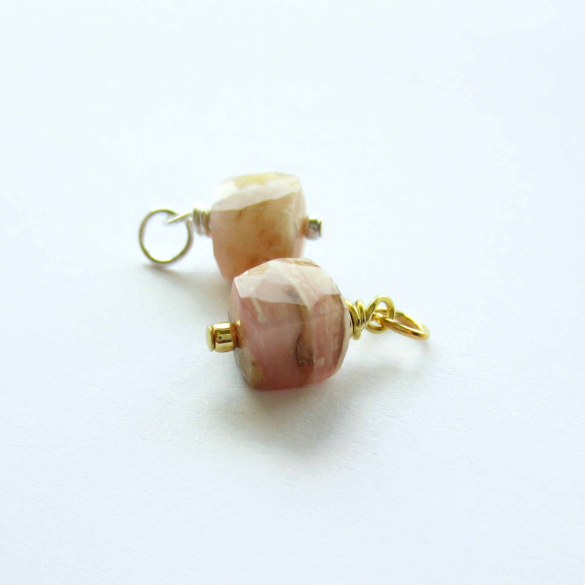 Rustic Peruvian Pink Opal Gemstone Charm ~ October Birthstone ~ Handmade by The Tiny Tree Frog Jewellery