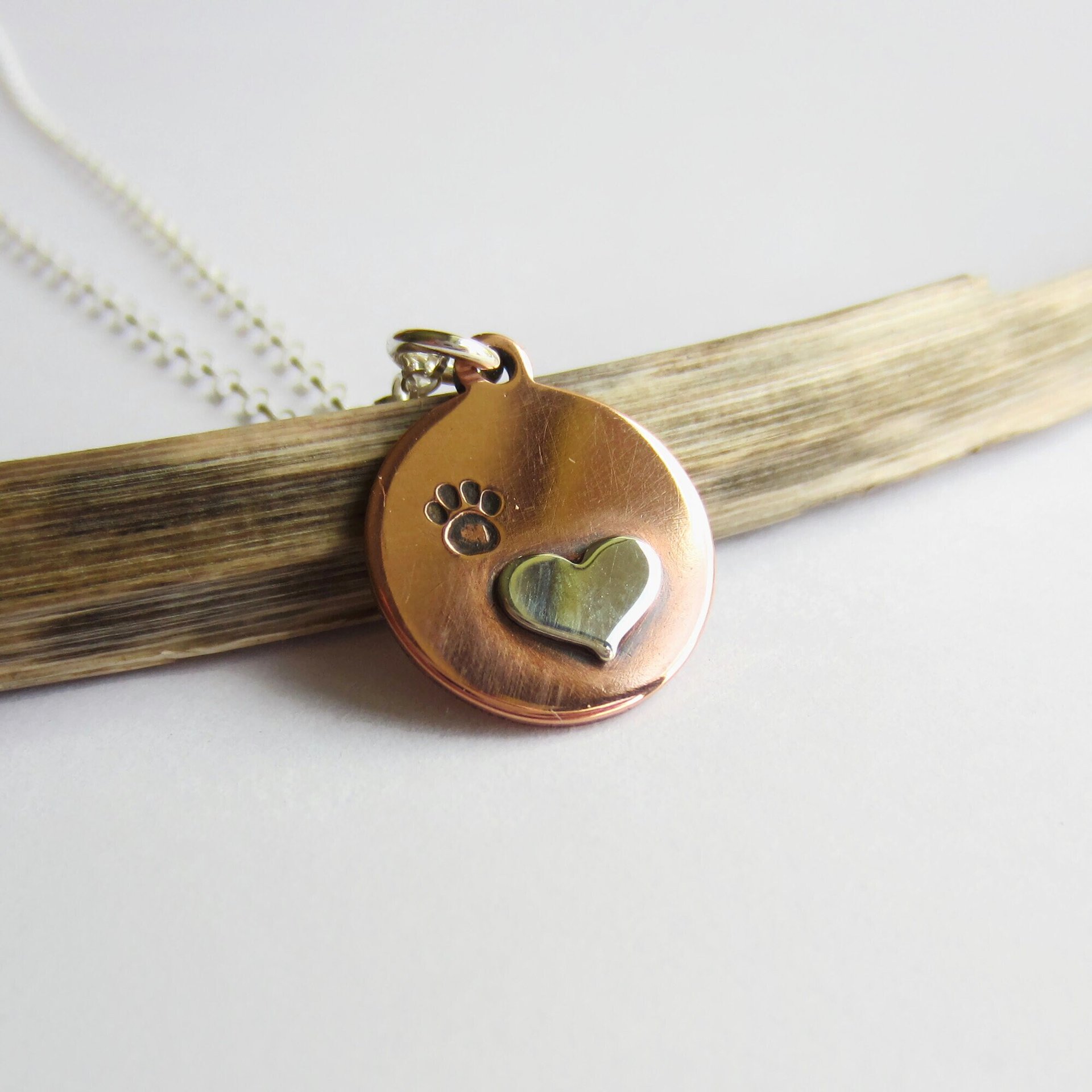 Paw Print and Heart Copper and Sterling Silver Necklace ~ Handmade by The Tiny Tree Frog Jewellery