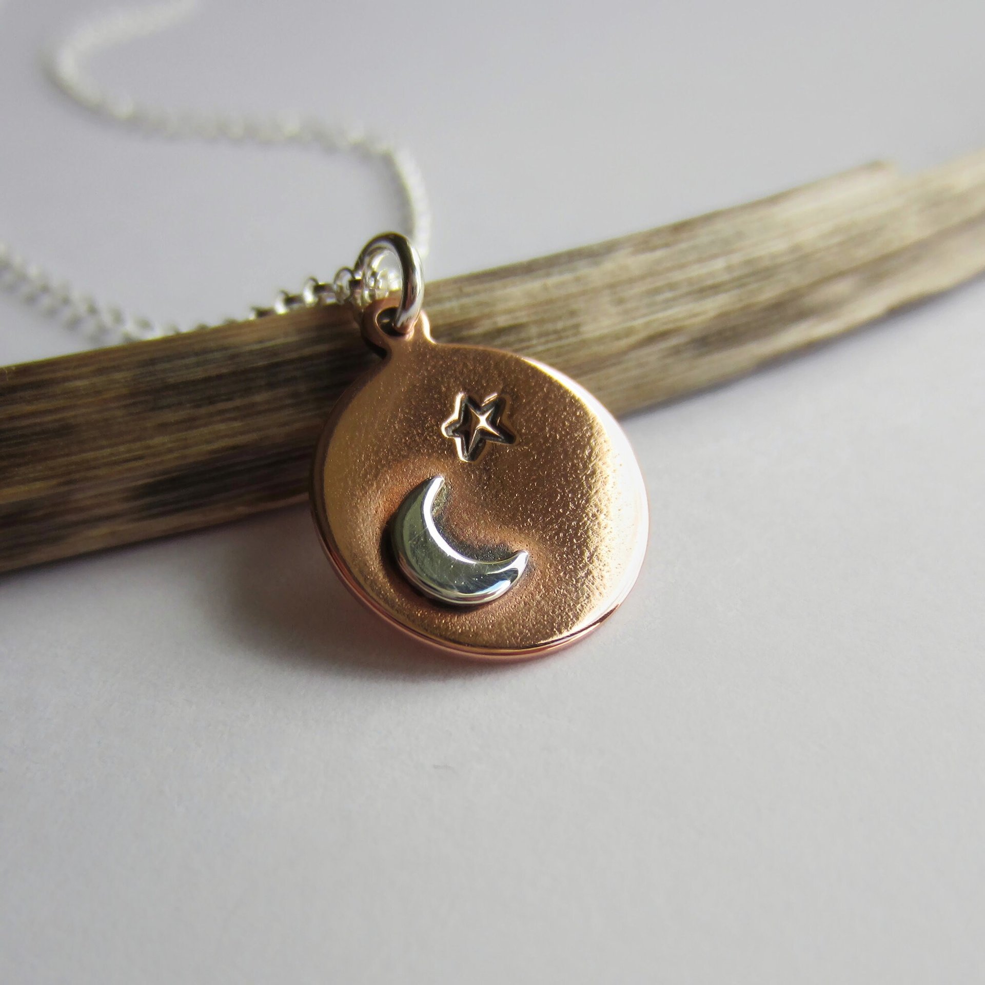 Crescent Moon and Star Copper Necklace ~ Handmade by The Tiny Tree Frog Jewellery